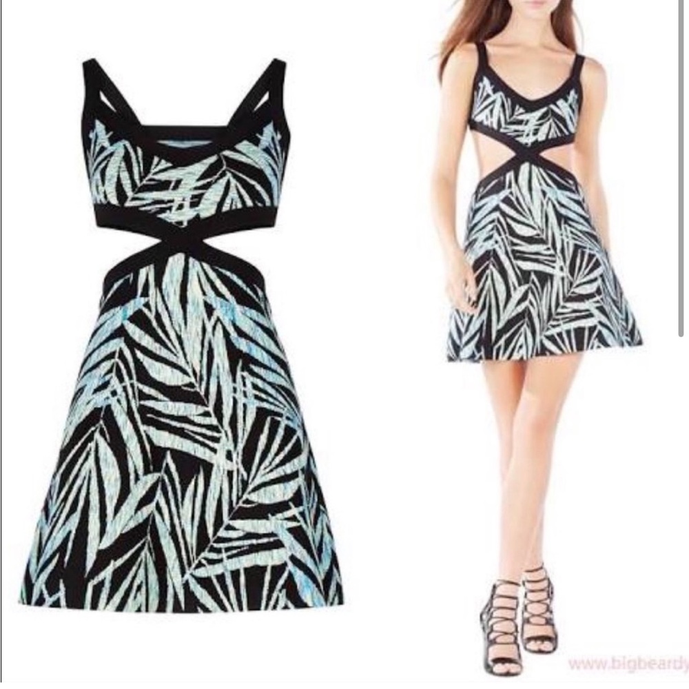 NWT BCBGMAXAZRIA Elizabeth Crossed Cutout Tropical Print Dress